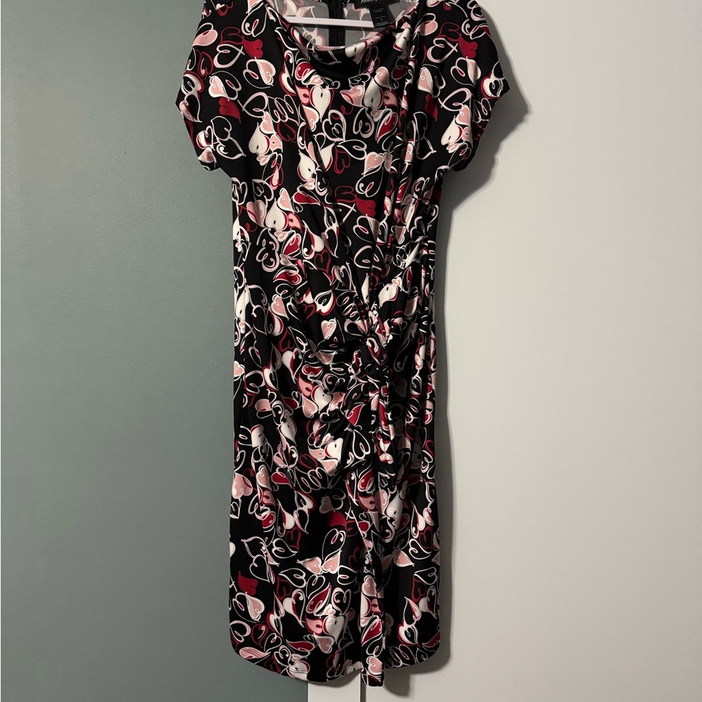 Ashley Stewart Black Midi Dress with Pink & White Heart Print